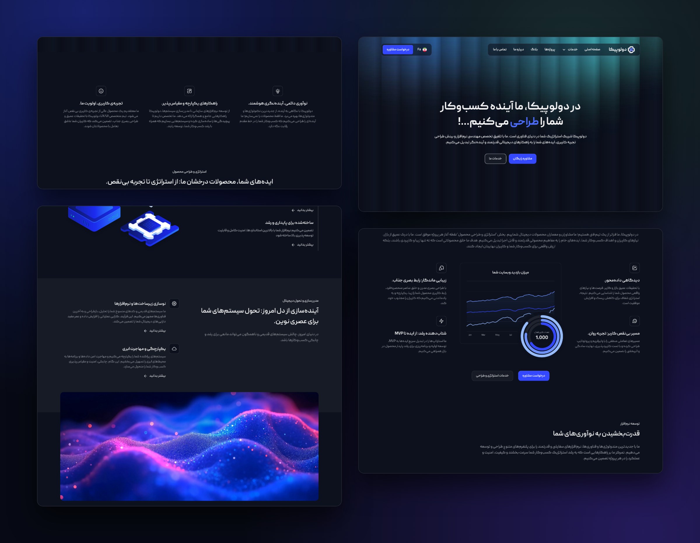 Developica — four sections in dark theme